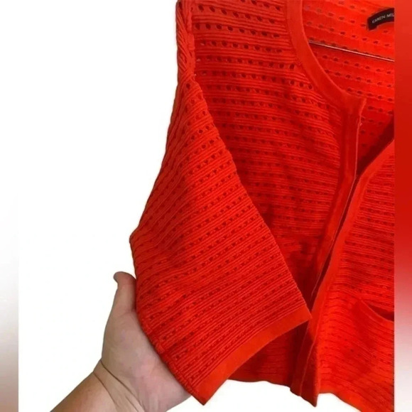 Karen‎ Millen Coral Boxy Cropped Ripple Texture Open Knit Cardigan Size 8 - Picture 4 of 7
